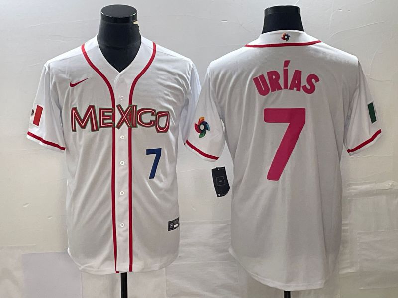 Men 2023 World Cub Mexico #7 Urias White pink Nike MLB Jersey3